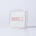 White square cushion puff set with pink ribbon in a clear plastic storage case - Marshmallow Puff [Square Boxed]