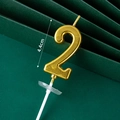 Sparkling gold birthday candle in number 2 shape with glitter finish for cake toppers - Long Strip Number 2 Golden Candle