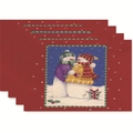Set of 4 Christmas placemats with snowman patterns and festive red polka dot design - Style 32