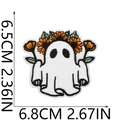 Detailed view of white ghost embroidery patch with yellow sunflowers and size dimensions - Style 50 - Sunflower Ghost