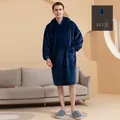 Oversized deep blue hooded blanket sweatshirt with plush flannel and warm pocket - Male Style / Navy Blue