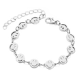 Silver smiley face charm bracelet featuring hollow round metal links and lobster clasp - Silver Smiley Disk Bracelet (0117-Silver)