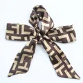 Fashion silk skinny scarf with brown geometric pattern tied in a bow knot shape - S77-Brown Vintage Totem