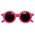 Kids round matte sunglasses in rose pink finish with dark UV protection lenses - Frosted Rose Red Frame Grey Lens