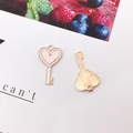 Pink heart-shaped key pendant and golden leaf charm jewelry findings in two-piece set - Pink Heart Key (13x22mm)