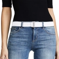 Women's white invisible elastic belt with silver buckle on jeans, casual stretch waist strap - White / 80-100cm