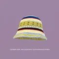 Colorful striped crochet bucket hat in handmade hollow knit style with floral accents - M (56-58cm) / Contrast Knit Green Blue Yellow