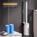Wall-mounted disposable toilet brush set with 16 refills and ocean fragrance - Value Pack: 1 Handle + 16 Ocean Heads + 1 Lemon Balm