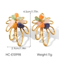 Detailed view of hollow flower earrings with natural colorful stones and size dimensions - Hollow Petal Multi-color Crushed Stone Style (HC-E10998)