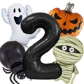 Halloween balloon set featuring ghost, pumpkin, spider, mummy, and black number 2 foil shapes - Halloween Number 2 Set