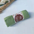 Grass green pleated cotton viscose scarf with crinkle texture and vintage packaging - Style #51