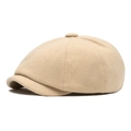 Klassieke beige krantenjongenspet van wolmix met twill textuur en decoratieve knoop - Eén Maat(Verstelbaar) / Beige