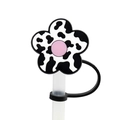 Silicone flower straw cover with black and white cow print and pink center detail - 1704-71 Cow Pattern Flower