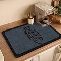 Absorbent coffee machine mat in dark grey woven texture with 'It's Coffee Time' print - Cool Black Coffee