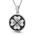 Silver stainless steel lucky clover necklace with black heart-shaped leaf pendant - Silver Black Base Heart Four-Leaf Clover Style (KP49208-K)