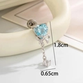 Silver bow earring with light blue heart zircon and dangle chain, 1.8cm length - Tassel Heart Bow Style (A622-3#)
