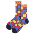 Men's colorful patchwork grid cotton mid-calf socks with geometric color blocks - 38-46 / Multicolor Plaid Collage