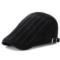 Classic black newsboy cap with grey striped embroidery and side metal buckle - Adjustable / Black
