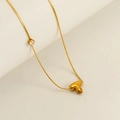 Golden titanium steel necklace featuring a zircon stone and letter T pendant - Letter T