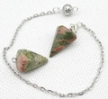 Unakite Kristall Pendel Halskette mit grün-rosa Stein und silberner Metallkette - Unakit