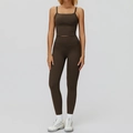 Completo yoga marrone scuro con canotta scollo quadrato e leggings a vita alta opachi - Taglia S / Canotta+Leggings-Caffè Scuro