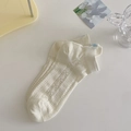 Women's cream white mesh low cut socks with delicate light blue bow embroidery details - One Size / Beige