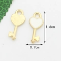 White enamel heart key charm with gold plating for DIY jewelry making 1.6x0.7cm size - White Key