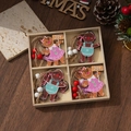 Detail of wooden gingerbread ornaments with beads and jute rope in a craft gift box - 221019 Gingerbread Man-B (12pcs/box)