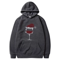 Charcoal grey Christmas hoodie for men and women with festive wine glass rhinestone print - S / Tops / Charcoal Grey - Rhinestone Christmas Wine Glass (41)