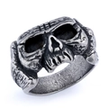 Vintage gothic pirate skull ring in antiqued silver finish with detailed relief - US Size 8 / Vintage Distressed Skull Style (20403 Vintage)
