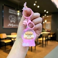 Primer plano de llavero de acrílico rosa con purpurina, figura de dibujos y campanilla - Estilo de Cierre de Mosquetón / Estilo Chica Fruta Rosa