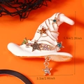 Detail of Halloween witch hat brooch with colorful stars and rhinestone charms - White Witch Hat
