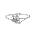 Bracciale vintage argento con farfalle e fiori decorato con strass bianchi e rosa - Argento