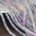 Bamboo shaped glass beads in purple and blue watercolor pattern for DIY jewelry - 6x12mm Marbled Yellow Blue Purple (1Pc)