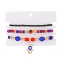 Set de tres tobilleras bohemias de cuentas con mano de Hamsa y amuletos de ojo azul - Multicolor A-843 (KC Gold)