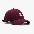 Burgundy cotton baseball cap featuring white embroidered R letter with adjustable strap - Burgundy