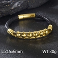 Pulsera de cuero trenzado para hombre con seis cuentas doradas y cierre magnético - Dorado (KB116469-KFC)