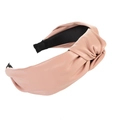 Elegant beige PU leather knotted headband with a wide design for women's hair styling - Korean Pink