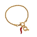 Gold rope chain bracelet featuring a red chili pepper charm and a crystal letter Q pendant - Letter Q