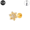 Golden G23 titanium snowflake labret stud with zircons and internal threading - Snowflake-Gold