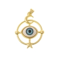 Goldener Anhänger mit blauem Auge, Mondsichel und Stern in rundem Rahmen-Design - DZ297-Stern Mond Auge