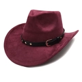 Detail of burgundy faux suede cowboy hat with black leather band and gold metal studs - M (56-58cm) / Burgundy