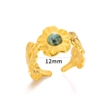 Vintage gold-plated floral ring with green stone and adjustable open band, 12mm size - Gold & Green Flower