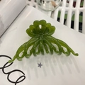 Detail of dark green translucent flower hair claw clip with jelly resin texture - Approx 11cm / Transparent Emerald Green