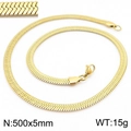 Golden flat snake chain necklace with woven texture detail and 500x5mm size measurements - 5mm Gold Color Necklace 50cm (KN231814-Z)