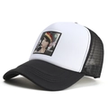 Mesh trucker hat with anime girl patch and breathable white foam front baseball cap - Adjustable / Black & White
