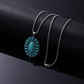 Vintage bohemian turquoise necklace with oval pendant on stainless steel chain - Oval Tag