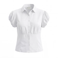 Elegante camicia bianca a maniche a sbuffo con vita sciancrata da donna - S / Bianco
