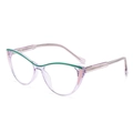 Paarse cat-eye bril met blauwlichtfilter en groene accenten in stijlvol retro design - Transparant Paars Heldere Lens / Paars
