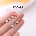 20G titanium stalen oorpiercings set met iriserende opaal en gouden kralenrand - Ronde Stijl (1#) / Goud